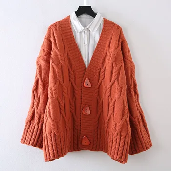 2020 m. žiemos naujų korėjos retro purus megzti megztinis temperamentas V-kaklo, storas megztinis, striukė moterims medvilnės ir polytester