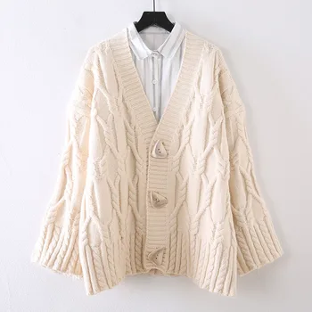 2020 m. žiemos naujų korėjos retro purus megzti megztinis temperamentas V-kaklo, storas megztinis, striukė moterims medvilnės ir polytester