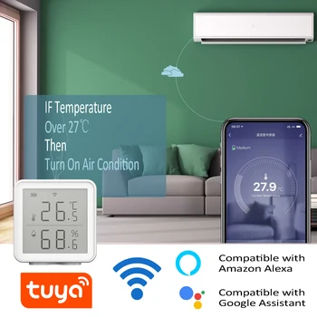 TUYA WiFi Smart Temperatūros Drėgmės Matuoklis Suderinama su Alexa, Google 