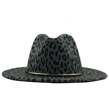 Karšto Unisex Plokščių Kraštų Vilnos Veltinio Džiazo Fedora Skrybėlės Vyrai Moterys Leopard Grūdų Odos Juosta Dekoro Trilby Oficialaus Panamos Skrybėlės