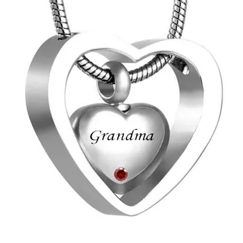 Custom Dvigubo Širdies močiutė Dvylika mėnesių birthstone Balsuokite Karoliai Pakabukas su Piltuvą pelenų Atmintį Kremavimo papuošalai