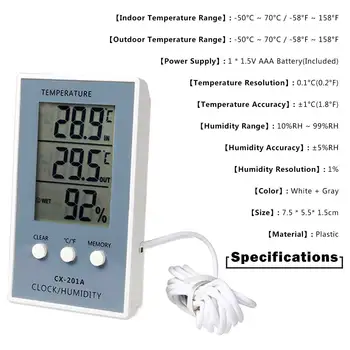 Skaitmeninis Termometras su Drėgmėmačiu Patalpų Lauko Temperatūros Drėgmės Matuoklis C/ F su LCD Ekranu Jutiklis Zondas, Oro Stotis