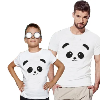 Moteris Vaikai Viršuje Tee Pora Marškinėlius Mielas Panda Galvos Spausdinimo Šeimos Atitikimo marškinėliai Medvilnės Vyras