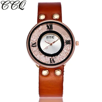 CCQ Prekės ženklo Moterų kalnų krištolas Laikrodžius Prabangus natūralios Odos Kvarciniai Laikrodžiai Klasika Dovanų Laikrodis Relogio Feminino