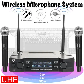 Profesionalių UHF Bevielio Mikrofono Sistema XLR Dual Channel Automatinė Nešiojamoji Mikrofono Dažnių Kolonėlė 100M Gauti