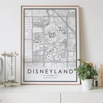 DISNEILENDAS Los Andžele (Kalifornija, CA, USA miesto žemėlapio spausdinimas, Personalizuoti juoda ir skaitmeninių žemėlapių atsisiuntimas, custom miesto žemėlapį plakatas