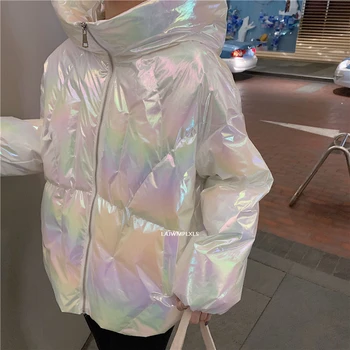 2020 m. žiemos striukė moterims vandeniui paltai moterims Harajuku Streetwear Blizgus Negabaritinių Moterų Storio Kamšalu Outwear Blizga Parkas MY357