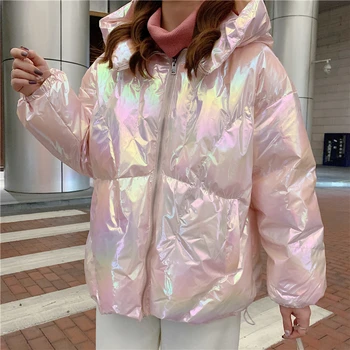 2020 m. žiemos striukė moterims vandeniui paltai moterims Harajuku Streetwear Blizgus Negabaritinių Moterų Storio Kamšalu Outwear Blizga Parkas MY357