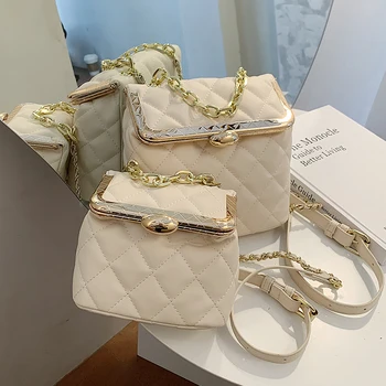 Elegantiška Moteriška Grotelės Crossbody maišelį 2020 Naujas Aukštos kokybės PU Oda Moterų Dizaineris Rankinės Grandinės Tote Krepšys