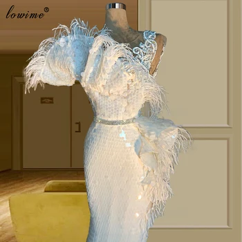 Arabų Baltos Vakarinės Suknelės Ilgai Blizgučiai Keltas Suknelės Moterims, Elegantiška, Undinėlės Garsenybių Suknelės Granules, Vestidos De Fiesta