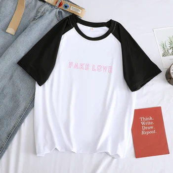 Pranešk apie NETIKRĄ MEILĖS Laišką Spausdinti Marškinėliai Vyrams Vasaros Naują korėjos Bangtan Berniukai Kpop Viršūnes Atsitiktinis Streetwear Prarasti Rašybos Spalvų Sandūros T-shirt