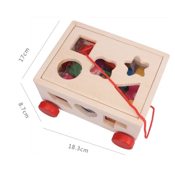 Medinių Blokų Formos Rūšiavimo Pėsčiomis Traukti Palei Automobilio Modelį Švietimo Žaislas Vaikams