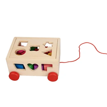 Medinių Blokų Formos Rūšiavimo Pėsčiomis Traukti Palei Automobilio Modelį Švietimo Žaislas Vaikams