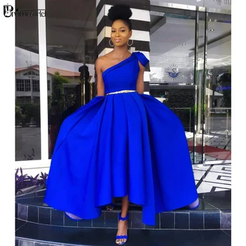 Royal Blue-Line Arbatos Ilgio Vakarinės Suknelės Moteris Vakarėlis Aukso Diržas Satino Promenadzie Suknelė, Vieną Petį Paprasta Vakare Gown 2020 M.