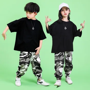 Mados Vaikų Hip-hop 'o Kostiumas Berniukams Šaunius Kamufliažas trumparankoviai Kostiumai Mergaičių Hip-hop' o Kostiumai Dancewear Etape Apranga