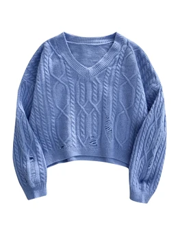 Nauja Rudens ir Žiemos korėjos Twist Megztinis 2020 Prarasti Tingus V-kaklo Džemperis Moterims Trumpas ilgomis Rankovėmis megztinis Mados Puloveriai