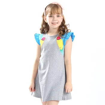Karšto pardavimo kūdikių mergaičių vasaros siuvinėjimų suknelės vaikams aukščiausios kokybės animacinių filmų suknelė su aplikacijos kai mielas paukščių naujas sukurta Suknelė