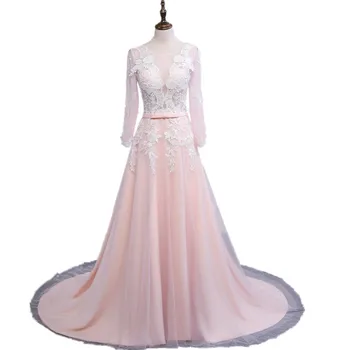 Ruthshen ilgomis Rankovėmis, Vakaro Suknelės 2020 Elegantiškas Nėrinių Appliques Pigūs Oficialų Prom Chalatai Rožinė Rūbeliai De Soiree