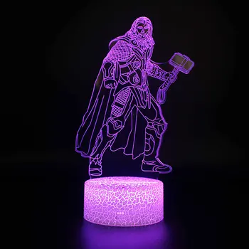 Stebuklas Keršytojas Thor Pav 3D Akrilo Iliuzija, LED Lempos, USB Spalvinga naktinė lempa Modelis Žaislai Vaikams Kūrybos Kalėdų Dovana