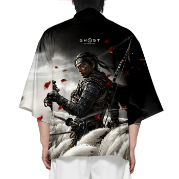 2020 Naujas 3D Vaiduoklis Tsushima Tradicinių Kimono Yukata Kimono Japonijos Cosplay Harajuku Vaiduoklis Tsushima Kimonos Marškinėliai Vyrams