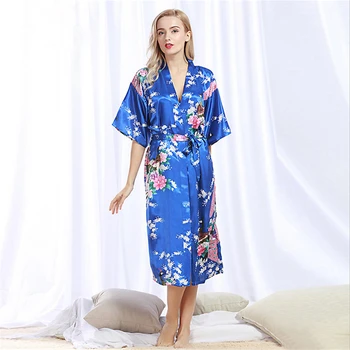 Kimono Japonų Stiliaus Moteris Yukata Povas Cardigan Gėlių Spausdinti Kostiumas Satino Pižama Suknelė Azijos Drabužių Naktį Suknelė Vonios Chalatas