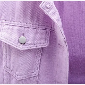 Moterų plius dydis džinsinio striukė pavasario rudens trumpas kailis rožinė jean striukės atsitiktinis viršūnes violetinė geltona balta prarasti viršutinių drabužių siuvimas