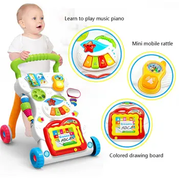 Daugiafunkcinis Baby Walker Stovas-su-Sėdėti Vežimėlio Aukštos Kokybės Vaikai Dovana Bamblys Mokymosi Vaikščioti Muzika Fortepijonui Telefono Piešimo Žaislą