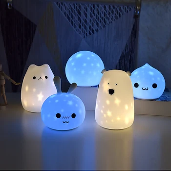 Naujas LED Nakties Šviesa Žvaigždžių Projektorius Katė Padengia USB įkrovimo Silikono Minkštas Animacinių filmų Kūdikis, vaikas, vaikų Darželio Lempos Vaikų Dovanų