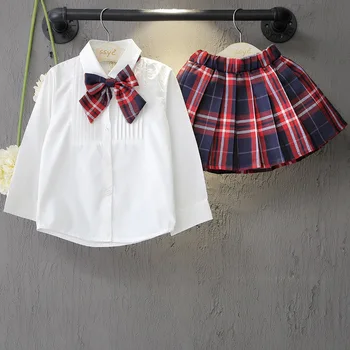 Mielas Lankas Suknelė Mergaitėms 3 metų iki 7 metų amžiaus Mados ilgomis Rankovėmis Marškinėliai Vestido Baby Girl Dovanos Pledas Klostuotas Mini Sijonas