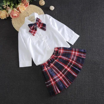 Mielas Lankas Suknelė Mergaitėms 3 metų iki 7 metų amžiaus Mados ilgomis Rankovėmis Marškinėliai Vestido Baby Girl Dovanos Pledas Klostuotas Mini Sijonas
