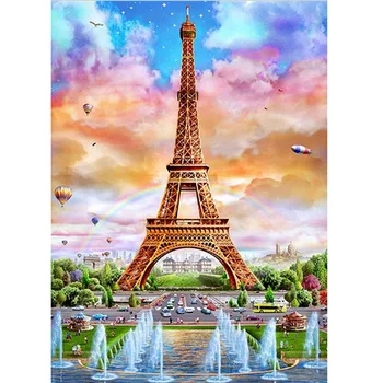 Diamond tapybos Paryžiaus miesto Tower 3d nuotraukas kryželiu kvadratiniu turas gręžimo diamond siuvinėjimo mosic cirkonio amatai