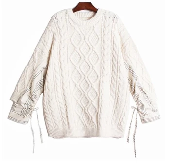 DEAT 2020 apvalios kaklo visą rankovių mezgimo megztinis kratinys raišteliu prarasti žiemą šiltas megztinis moteriška viršuje WO12912