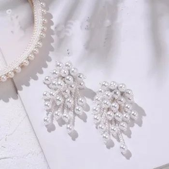 2020 Vestuvių Papuošalai Imituojamas Pearl Ilgi Auskarai Moterims Korėjos Mados Chic Didelis Mažų Baltų Granulių Lašas Earing Bijoux Dovana