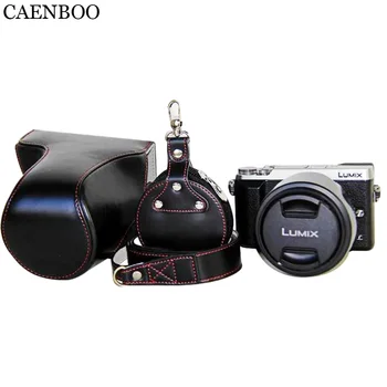 CAENBOO Fotoaparato Maišus Sunku Prabanga PU Odos Atveju Panasonic Lumix DMC-GX80/GX85 14-140mm Atidarykite Akumuliatoriaus Dangtelį+Peties Dirželis