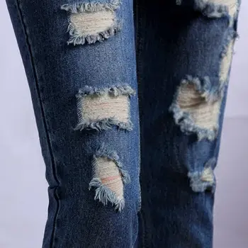 Džinsinio audinio Sunaikinti Nuplaukite džinsus moterų džinsus neveikiančių skylę džinsai aukšto liemens kelnės kulkšnies ilgio kelnės studentų džinsai