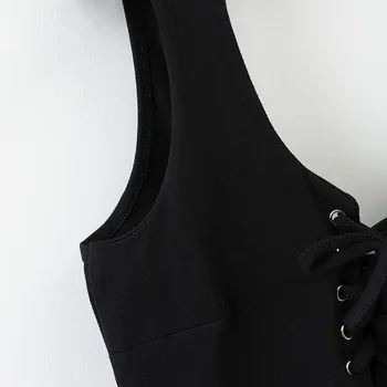 Klacwaya Moterų 2020 M. Raišteliu Rankovių Seksualus Bodysuit Pavasario Vasaros Juodos Spalvos Kūno Viršuje Atsitiktinis Lady Liesas Streetwear Bodysuit