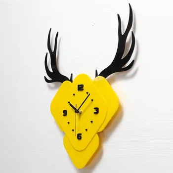 Kūrybos Akrilo 3D Sieninis Laikrodis Šiuolaikinės Geltona Elnias Sienos Clcoks Namų Dekoro Kambarį Silent Miegamasis Relogio De Parede Dovana FZ981