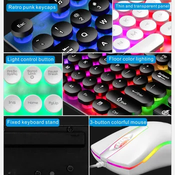 Šviesos Gamer Pelė ir Klaviatūra, Combo USB Laidinė LED Apšvietimu Su RGB Vaivorykštė Punk Magija Ergonomiškas PC Žaidimų Klaviatūra, Pelės Rinkinys