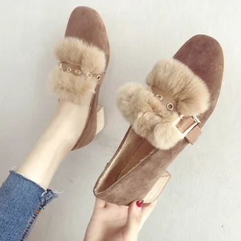 2018 naujas retro pliušinis batai aikštėje kojų patogus žirniai batai Lok Fu batai ponios vieną batai kailių mados kaliošai