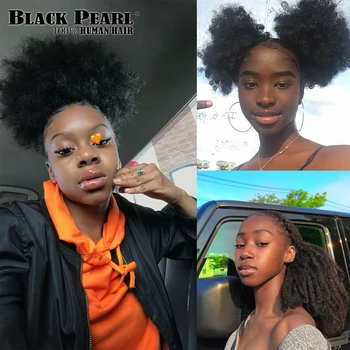 Black Pearl Remy Brazilijos Keistą Garbanotas Plaukų Afro Keistą Urmu Žmogaus Plaukų Kasytės Natūralių Spalvų 50g/Vnt Plaukų Pratęsimo