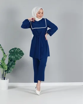 Wepbel Musulmonų Dviejų dalių Komplektas Arabų Musulmonų Long Sleeve Top + Kelnės 2 Gabalas Komplektai Moterų Artimųjų Rytų Mados Dubajus Drabužiai