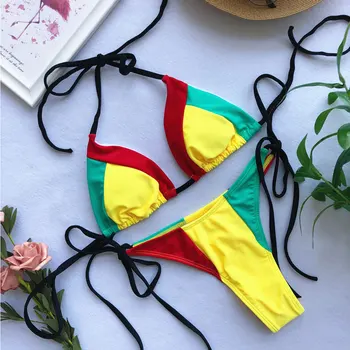 Naujas Rainbow Bikini Komplektas Moterys Spalvos siūlėmis Bikini maudymosi kostiumėlis Beach Biquini 2019 Tvarstį, Maudymosi Kostiumą, Trikampis Tankini