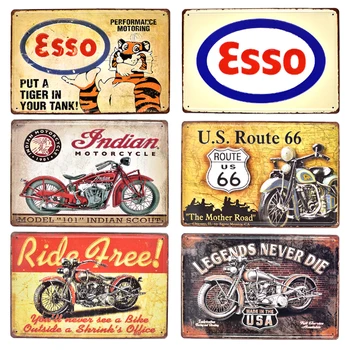 Esso Texaco BSA Indijos Motociklų Derliaus Metalo Iškilumo Alavo Pasirašyti ROUTE 66 Garažas Petro Benzinas Dekoratyvinis Plakatas Metalo Plokštės
