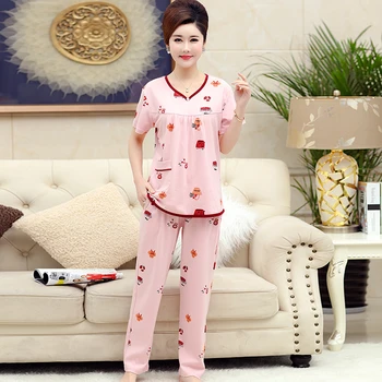 Medvilnės rožinės spalvos V apykaklės megztinis viršūnes ir ilgos kelnės moterims spausdinti pajama komplektai plius dydis 4XL sleepwear negabaritinių pijamas mujer