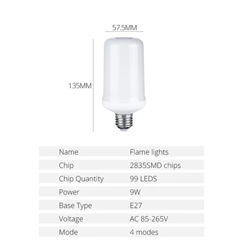 99 Led E27 Liepsna Lempas 9W 85-265V 4 Režimai Ampulä-LED Liepsnos Poveikis Lemputės Mirgėjimas Emuliacija Gaisro Šviesiai Geltona/Mėlyna Liepsna