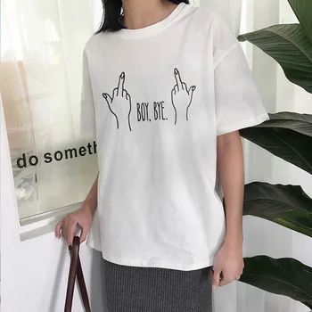 Vasarą nauju moterų trumparankoviai drabužius spausdinti asmenybės klaidingą didžiuoju pirštu t Harajuku atsitiktinis mados marškinėliai moterims topai