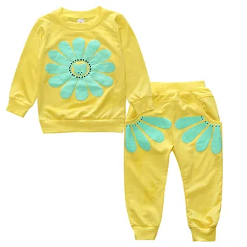 2019 Nauji 2vnt pavasarį, rudenį, vaikų drabužiai nustatyti kūdikių mergaičių sportinis kostiumas saulėgrąžų laisvalaikio kostiumas DT0262