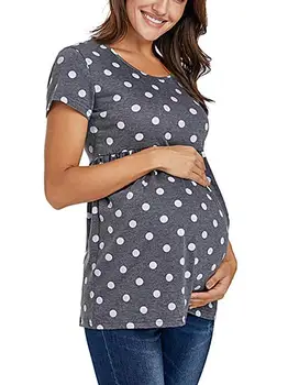 2020 Polka Dot Motinystės Tunika Viršūnes Moterų Marškinėliai, Raukiniai Plius Dydžio Trišakius T-shirt Nėštumo Tee Laisvi Moteriški Drabužiai