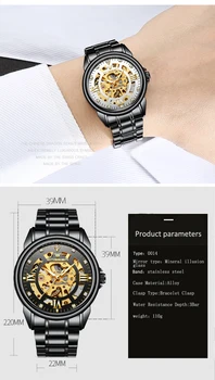 FNGEEN Prabangus Nerūdijančio Plieno Žiūrėti Vyrų Tuščiaviduriai Automatinis Mechaninis Laikrodis Vyrų Gold Crystal Vandeniui Laikrodis Mens Watches