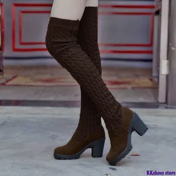 Moterų aukštakulniai, suknelė Over-the-Knee elastingas audinys batai batai moterims platforma aikštėje kulno siurbliai Šalis sniego Batai mujer